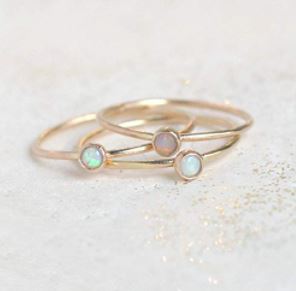  Stackable Birthstone Rings: Opal ring. Birthstone ring. Stackable gold ring