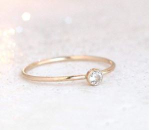  Stackable Birthstone Rings: Gold diamond ring. ONE stackable birthstone gemstone ring