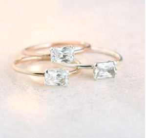  Stackable Birthstone Rings: Diamond ring. cz stacking ring with April birthstone